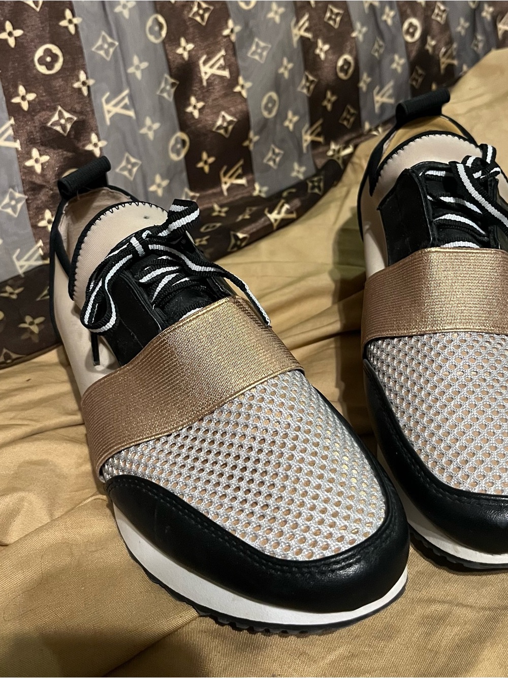 Steve Madden Women's Black and Tan Gold Bronze Sneakers.